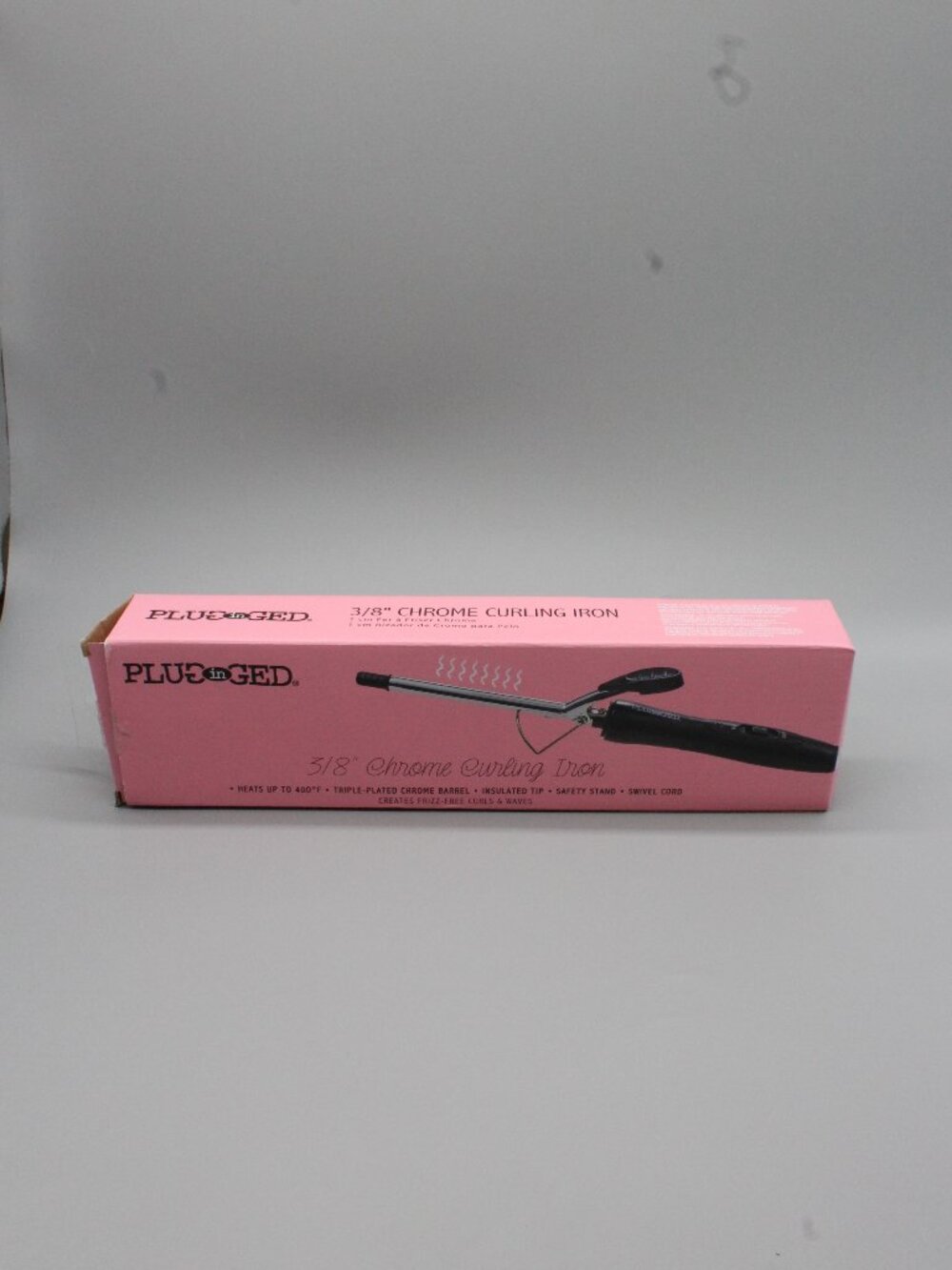 Plugged In HeatMaster Chrome Curling Iron 3/8 Inch Triple Plated Barrel Open Box